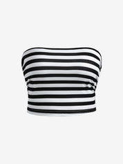 Striped Slim Fit Short Navel Baring Bandeau Top