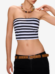 Striped Slim Fit Short Navel Baring Bandeau Top