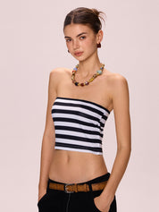 Striped Slim Fit Short Navel Baring Bandeau Top