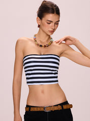 Striped Slim Fit Short Navel Baring Bandeau Top