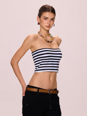 Striped Slim Fit Short Navel Baring Bandeau Top