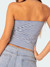 Striped Slim Fit Short Navel Baring Bandeau Top