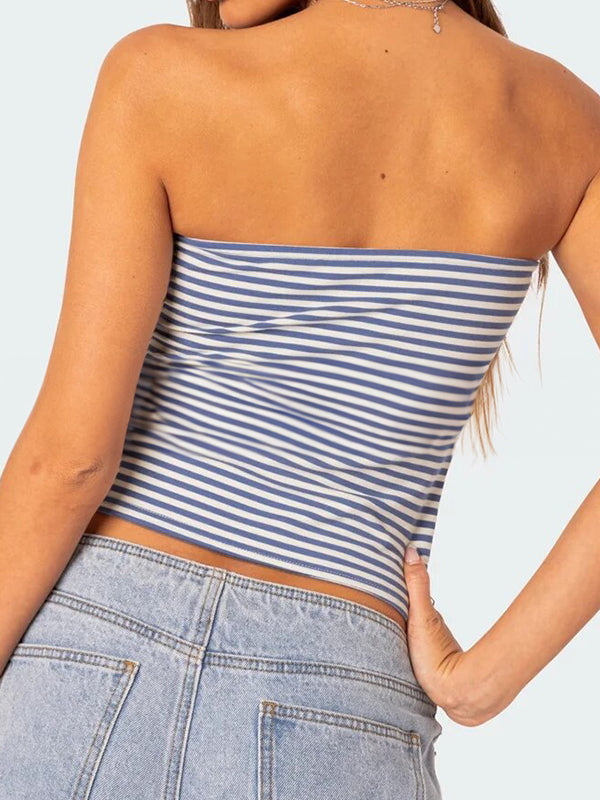 Striped Slim Fit Short Navel Baring Bandeau Top