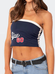 Striped Slim Fit Short Navel Baring Bandeau Top