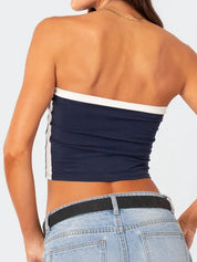 Striped Slim Fit Short Navel Baring Bandeau Top