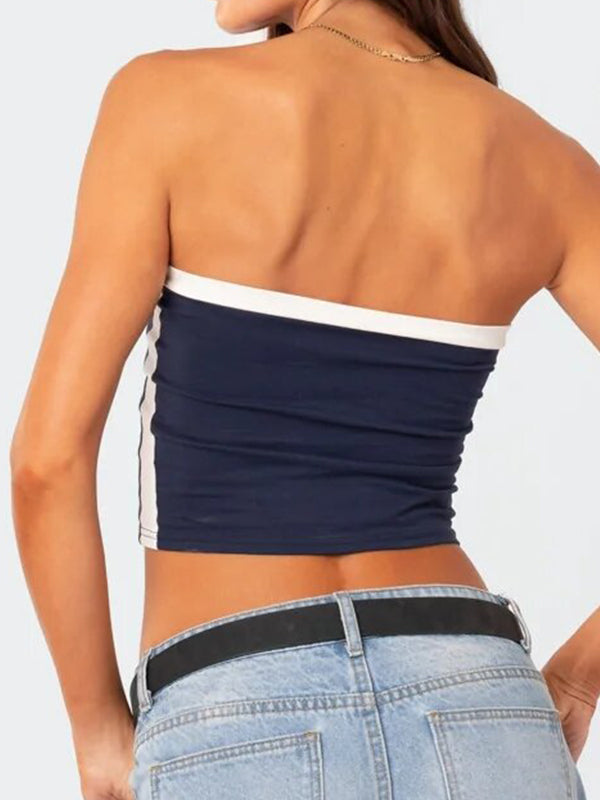 Striped Slim Fit Short Navel Baring Bandeau Top