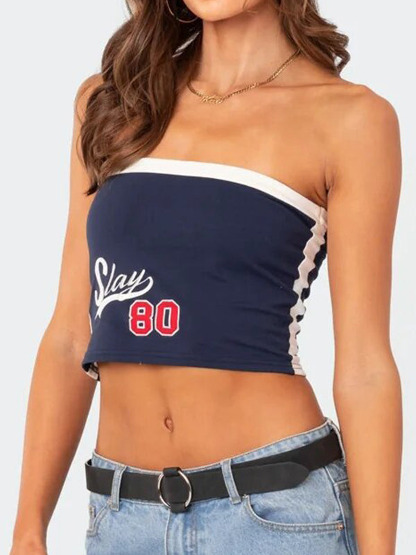 Striped Slim Fit Short Navel Baring Bandeau Top