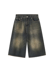 Men's Vintage Washed Denim Loose Shorts