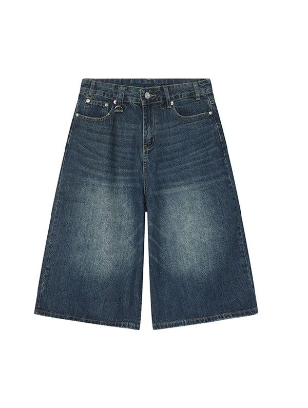 Men's Vintage Washed Denim Loose Shorts