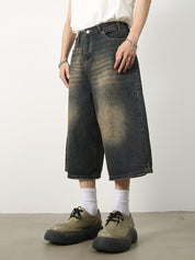 Men's Vintage Washed Denim Loose Shorts
