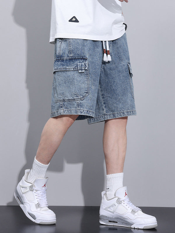 Men's Vintage Washed Multi Pocket Denim Shorts