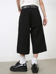 Men'S Retro Washed Wide Leg Straight Denim Shorts