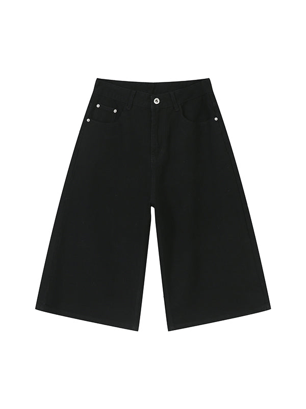 Men'S Retro Washed Wide Leg Straight Denim Shorts