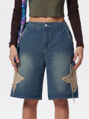 Men'S Vintage Star Patch Loose Denim Shorts