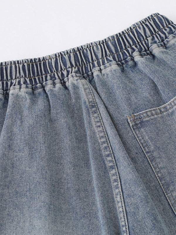 Men'S Washed Ripped Straight Denim Shorts