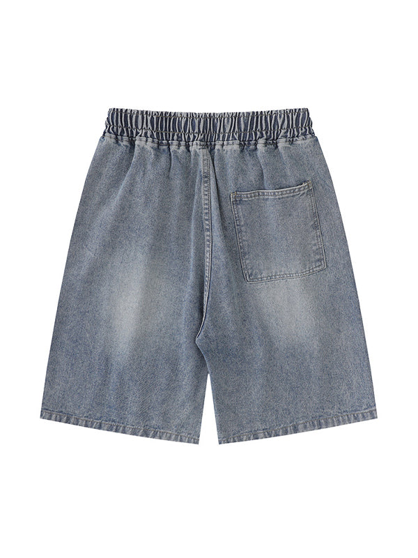 Men'S Washed Ripped Straight Denim Shorts