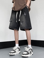 Men'S Washed Ripped Straight Denim Shorts