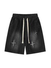 Men'S Washed Ripped Straight Denim Shorts