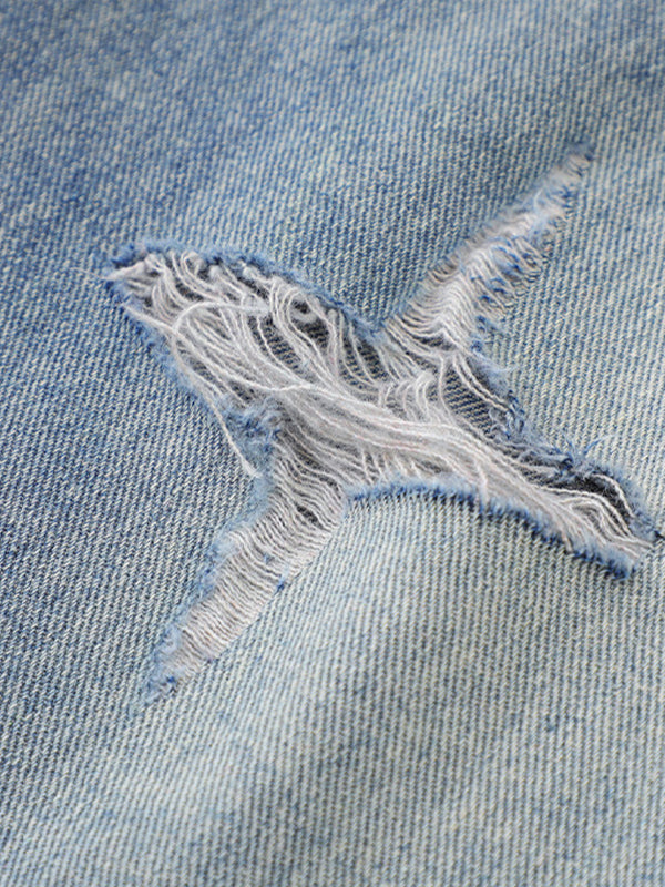 Men'S Washed Ripped Straight Denim Shorts
