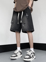 Men'S Washed Ripped Straight Denim Shorts