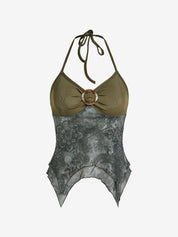 Retro Ethnic O-Ring Backless Halter Vest