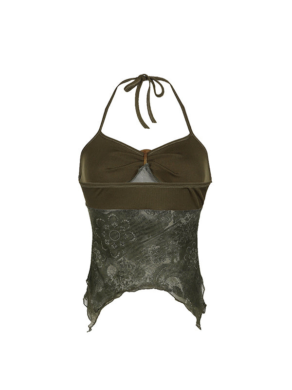 Retro Ethnic O-Ring Backless Halter Vest