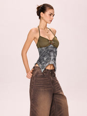 Retro Ethnic O-Ring Backless Halter Vest