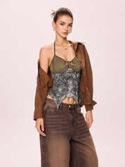 Retro Ethnic O-Ring Backless Halter Vest