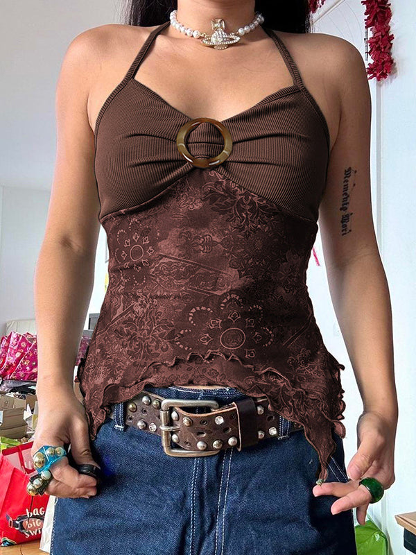 Retro Ethnic O-Ring Backless Halter Vest