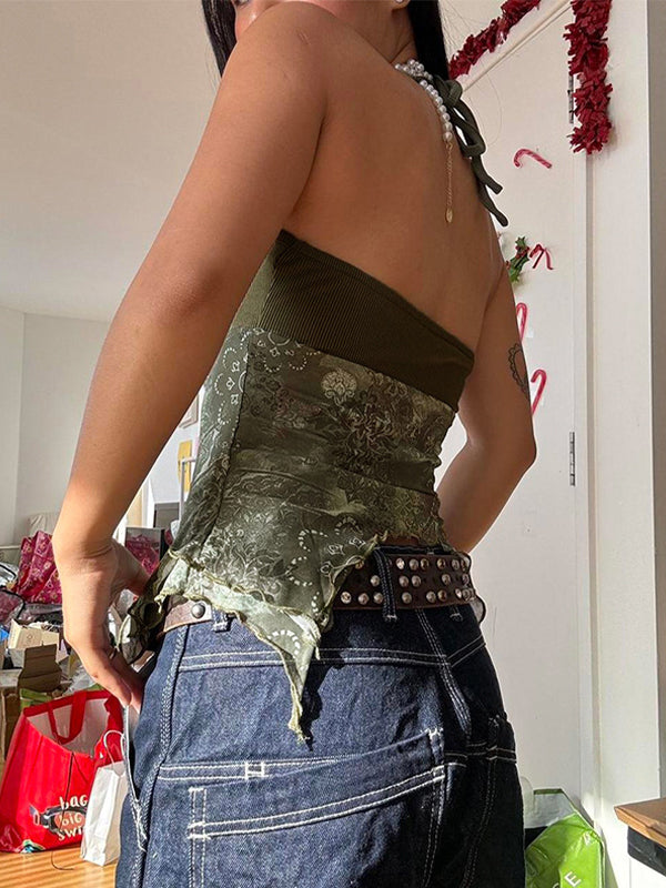 Retro Ethnic O-Ring Backless Halter Vest