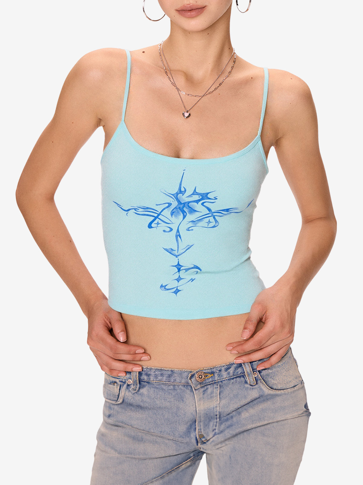 Simple Rose Print Slim Cami Top