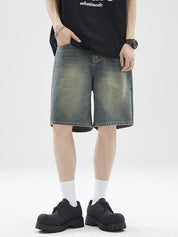 Men's Letter Print Loose Casual Denim Shorts