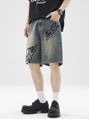 Men's Washed Loose Casual Denim Shorts