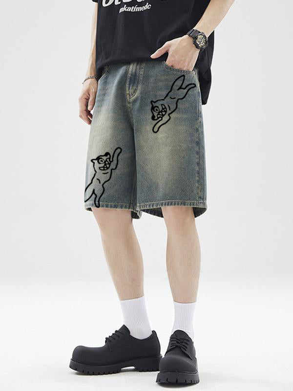 Men's Washed Loose Casual Denim Shorts