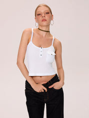 Plain Crewneck Button Up Tank Top