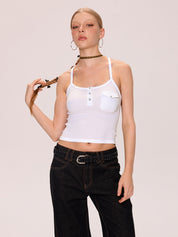 Plain Crewneck Button Up Tank Top