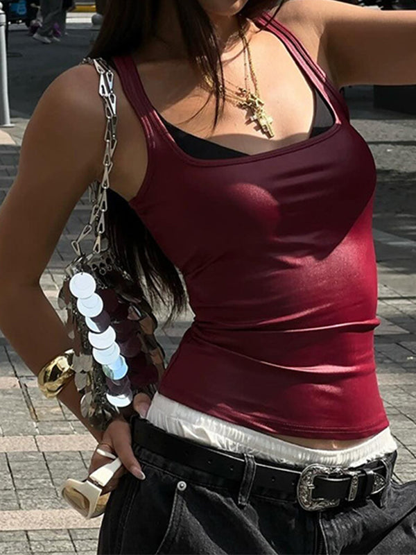 Plain Square Neck Casual Tank Top