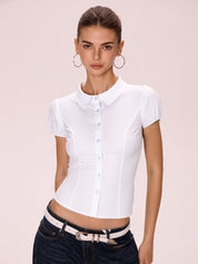 White Slim Waist Short Sleeves Shirts