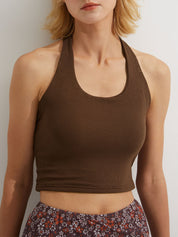 Halter Neck Rib Crop Tank Top