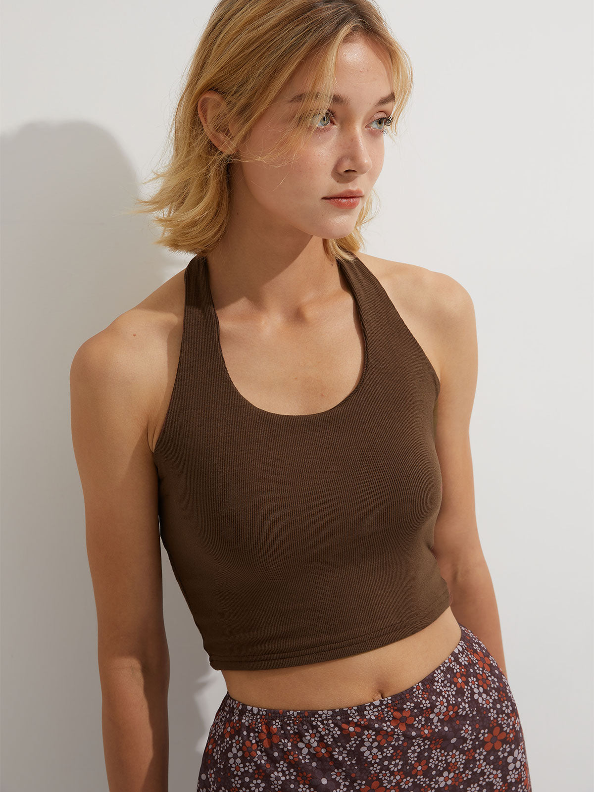 Halter Neck Rib Crop Tank Top