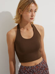 Halter Neck Rib Crop Tank Top