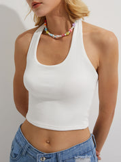Halter Neck Rib Crop Tank Top