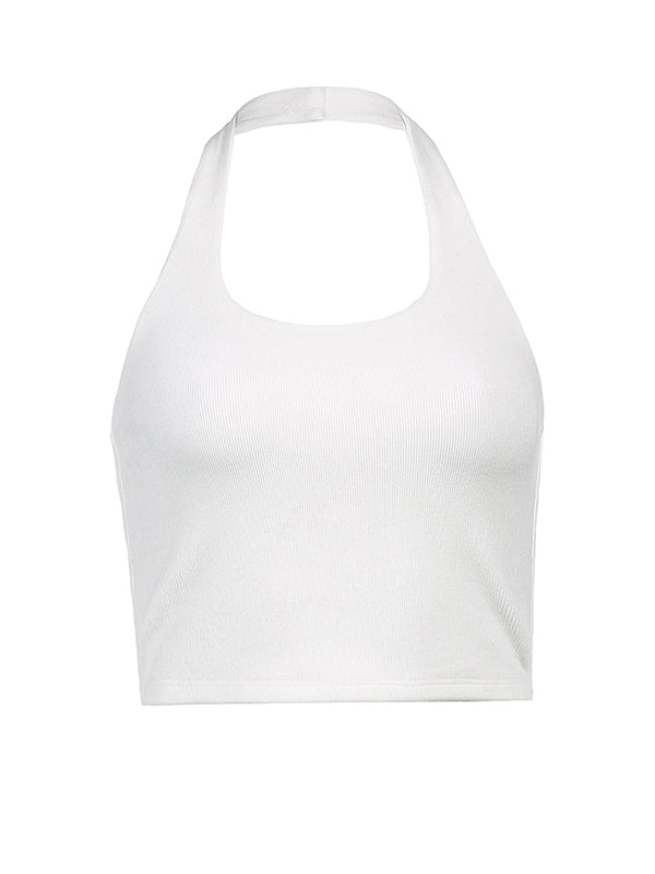 Halter Neck Rib Crop Tank Top