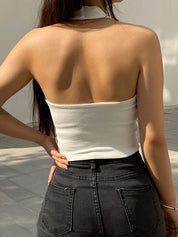 Halter Neck Rib Crop Tank Top