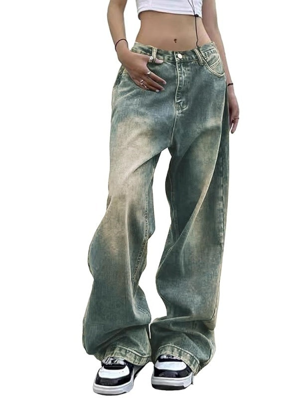 Mid Waist Baggy Wide Leg Denim Pants