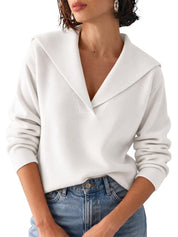 Womens Lapel Collar V Neck Pullover Sweaters