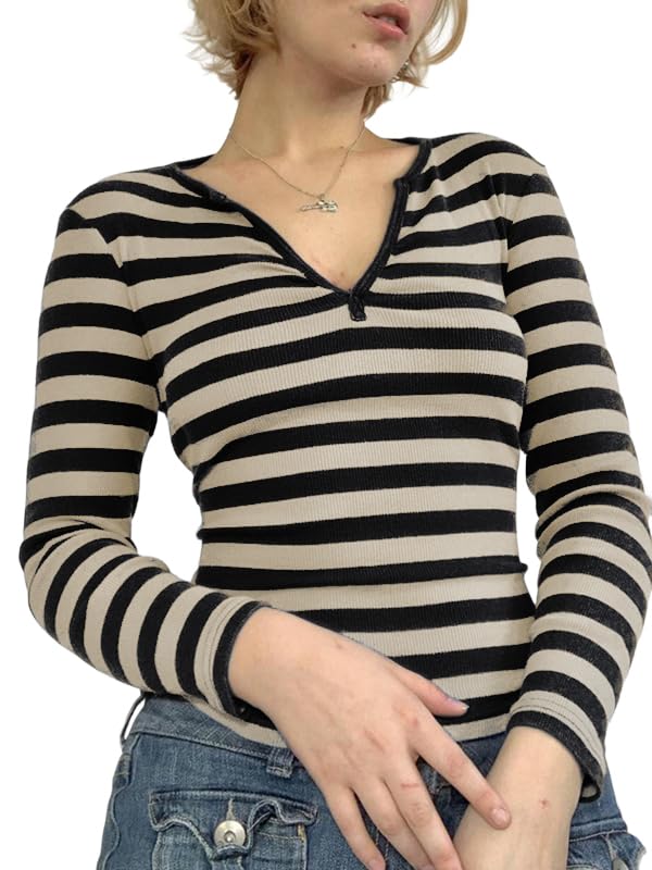 Y2K Paneled Fitted Henley Blouse