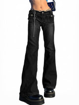 Y2K Embroidered Mid Rise Vintage Flare Denim Pants