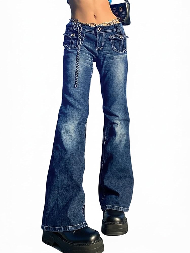 Y2K Embroidered Mid Rise Vintage Flare Denim Pants