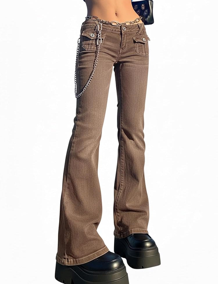 Y2K Embroidered Mid Rise Vintage Flare Denim Pants